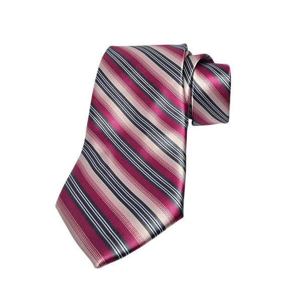 Adolfo Other - Adolfo Repp Striped Necktie Burgundy, Gray, and Beige - Men's Fashion‎ Accessory